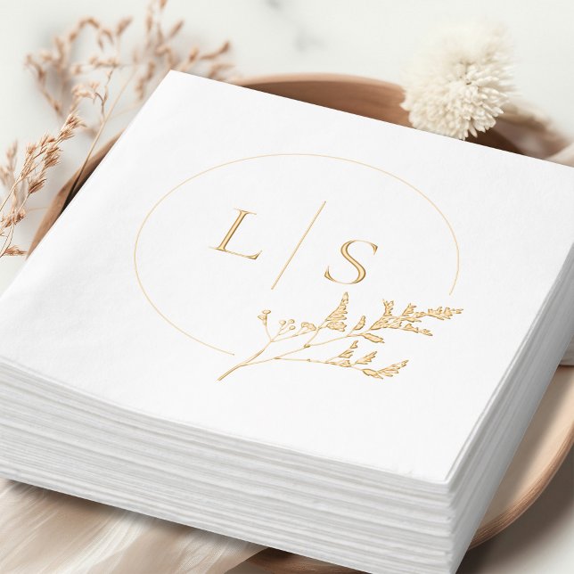 Modern Simple Serif Monogram Greenery Wedding Foil Napkins (Creator Uploaded)