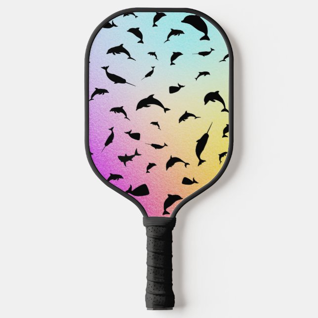 Modern Simple shark whale fish rainbow gradient  Pickleball Paddle (Front)