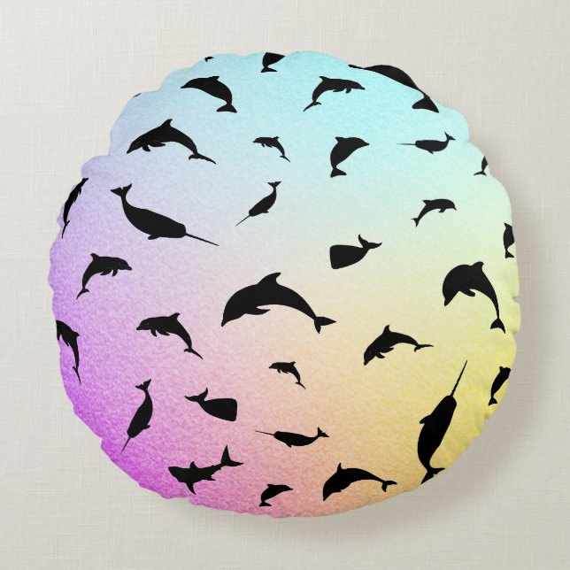 Modern Simple shark whale fish rainbow gradient  Round Cushion (Front)