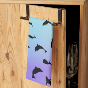 Modern Simple shark whale fish rainbow gradient Tea Towel