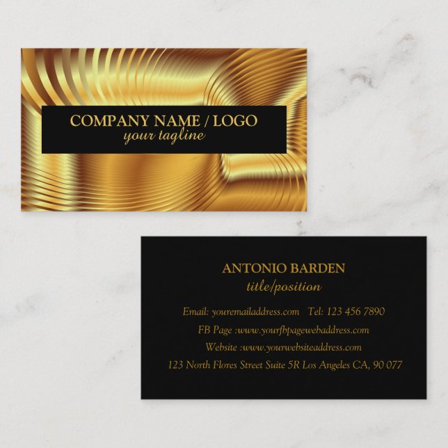 Modern Simple Shine Metallic Gold And Black Business Card (Front/Back)