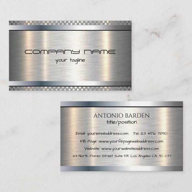 Modern Simple Shine Metallic Silver And Black Business Card (Front/Back)