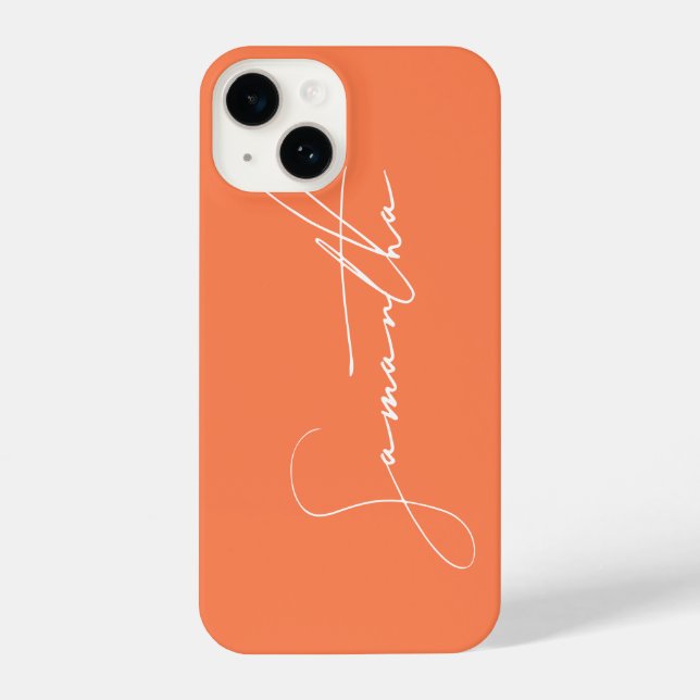 Modern Simple Signature Script Calligraphy Coral iPhone Case (Back)