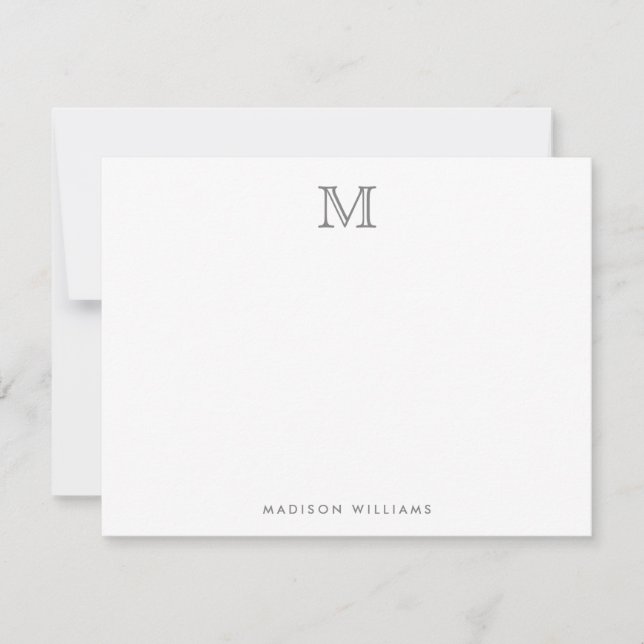 Modern Simple Silver Grey Monogram Card (Front)