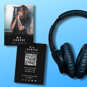 Modern Simple Singer Musician Photography Black Business Card