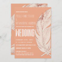 Modern Simple Soft Coral Peach Feather Wedding