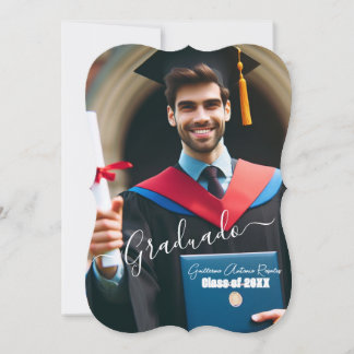 Modern Simple Spanish Photo Script Grad Invitation