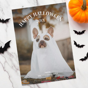 Modern Simple Spooky Pet Photo Happy Halloween Holiday Card
