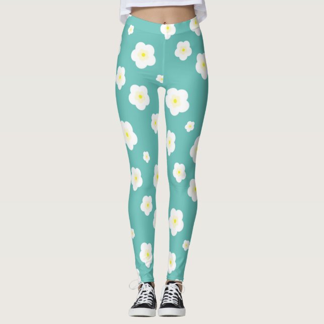 Modern Simple Spring Daisy flowers gradient  Leggings (Front)