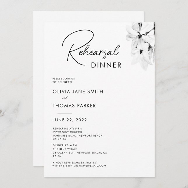 Modern Simple Spring Magnolia Rehearsal Dinner Invitation (Front/Back)