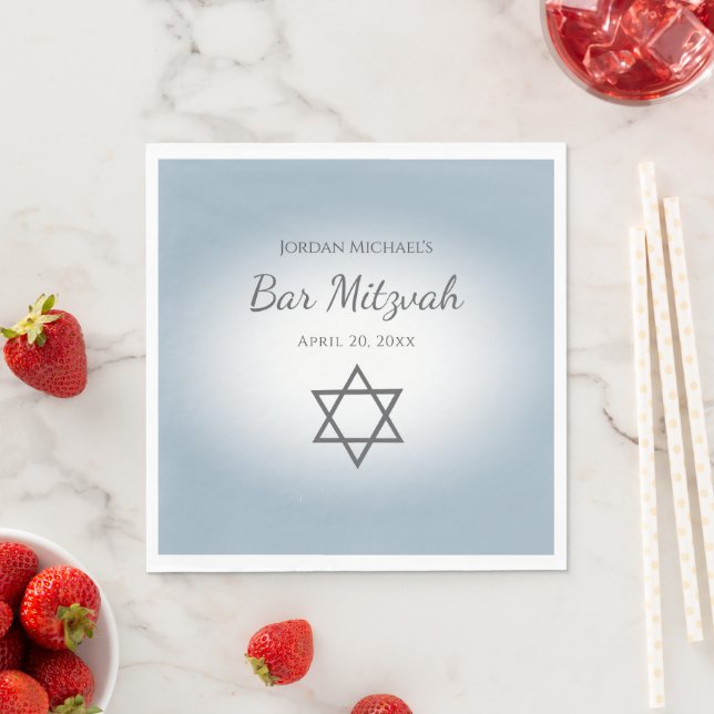 Modern Simple Star of David Blue Bar Mitzvah Napkin (Insitu)
