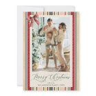 Modern Simple Stripes & Bow Merry Christmas Photo