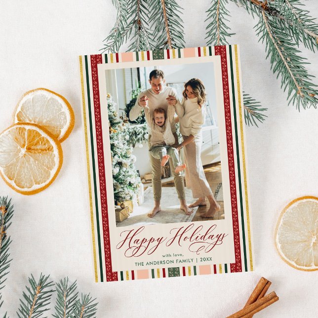 Modern Simple Stripes Happy Holidays Photo Holiday Card (Creator Uploaded)