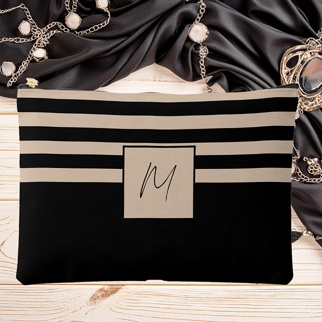 Modern simple stripes monogram accessory pouch (Creator Uploaded)