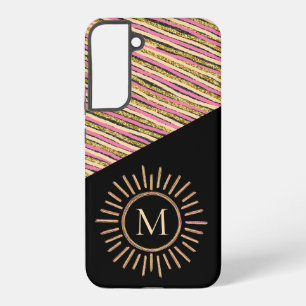 Modern Simple Stripes Monogram Colourful Gold Blac Samsung Galaxy Case