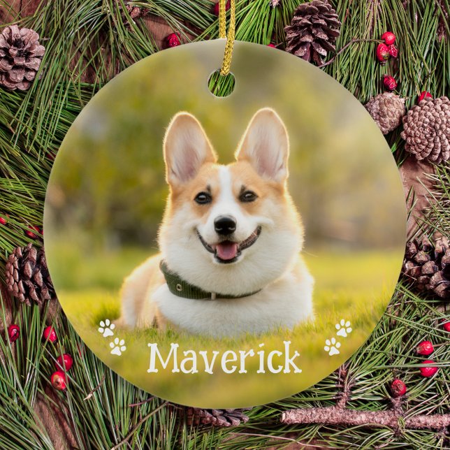 Modern Simple Stylish Personalised Pet Dog Photo Ceramic Ornament (Creator Uploaded)