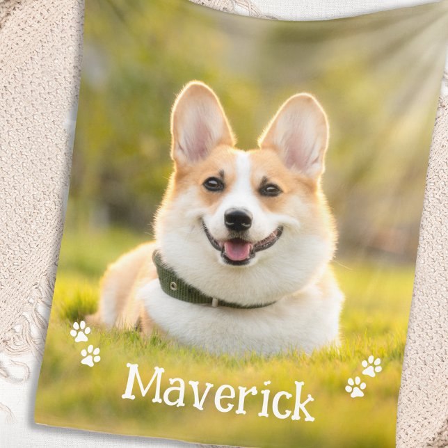 Modern Simple Stylish Personalised Pet Dog Photo Fleece Blanket (Creator Uploaded)