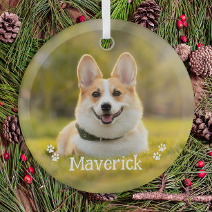 Modern Simple Stylish Personalised Pet Dog Photo Glass Tree Decoration