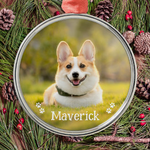 Modern Simple Stylish Personalised Pet Dog Photo Metal Ornament