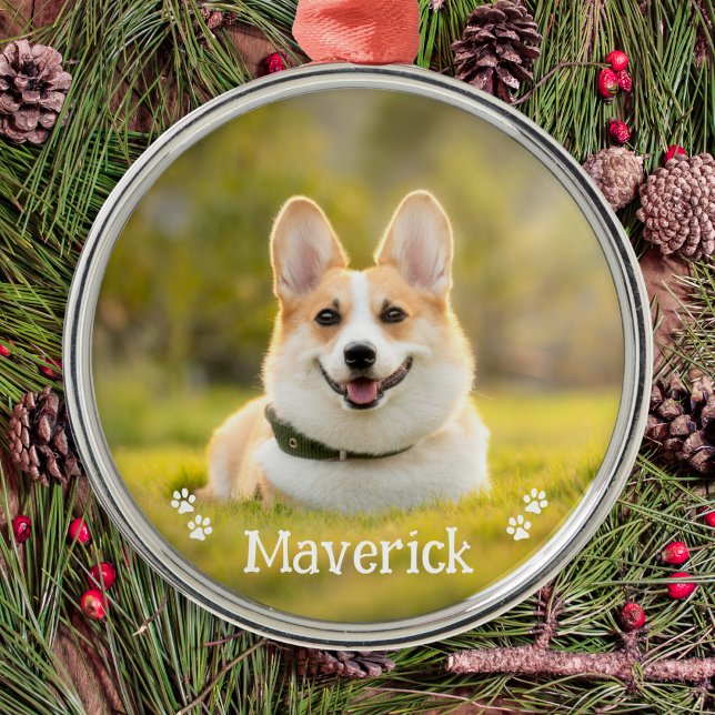 Modern Simple Stylish Personalised Pet Dog Photo Metal Ornament (Creator Uploaded)