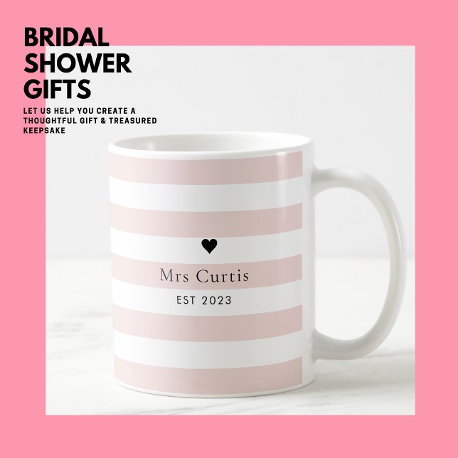 Modern Simple Stylish Pink Stripe Love Heart Bride Coffee Mug (Creator Uploaded)