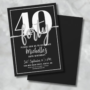 Modern Simple Stylish Script 40th Birthday Party Invitation