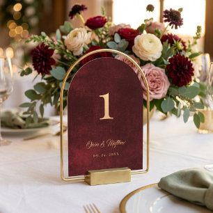 Modern Simple Table Number Burgundy Faux Velvet