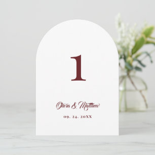 Modern Simple Table Number Burgundy & White 