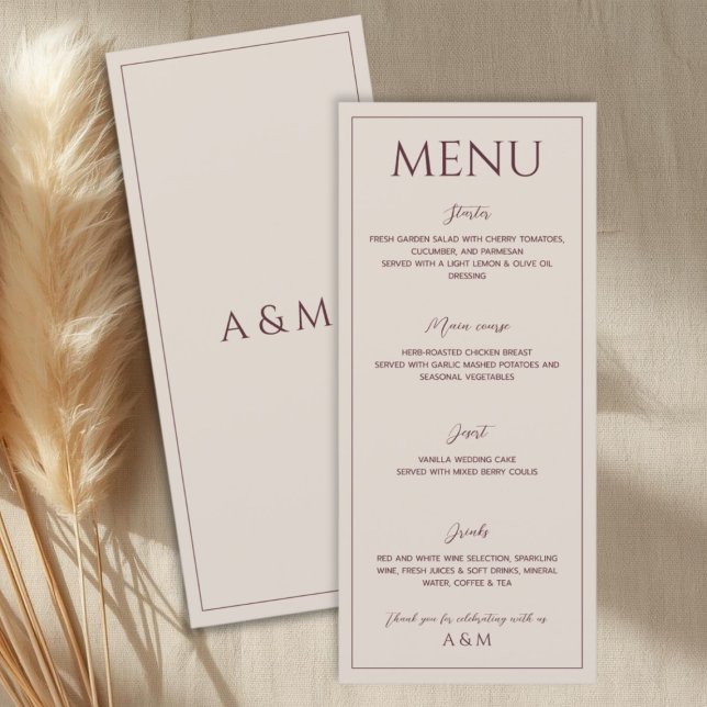 Modern simple tan minimalist wedding menu (Creator Uploaded)