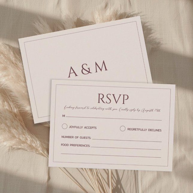 Modern simple tan minimalist wedding RSVP card (Creator Uploaded)