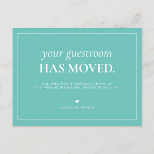 Modern Simple Teal Guest Room We've Moved Moving Announcement Postcard