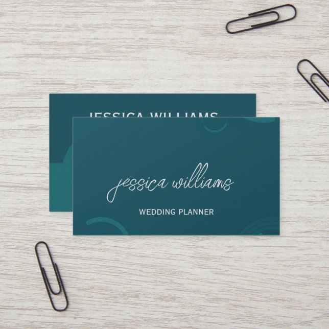 Modern Simple Teal Wedding Planner Business Card (Front/Back In Situ)