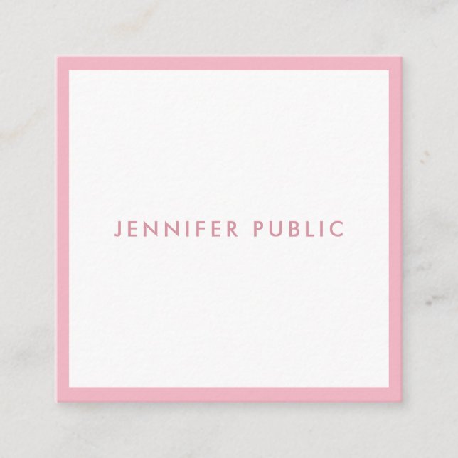 Modern Simple Template Pale Pink Professional Chic Square Business Card (Front)