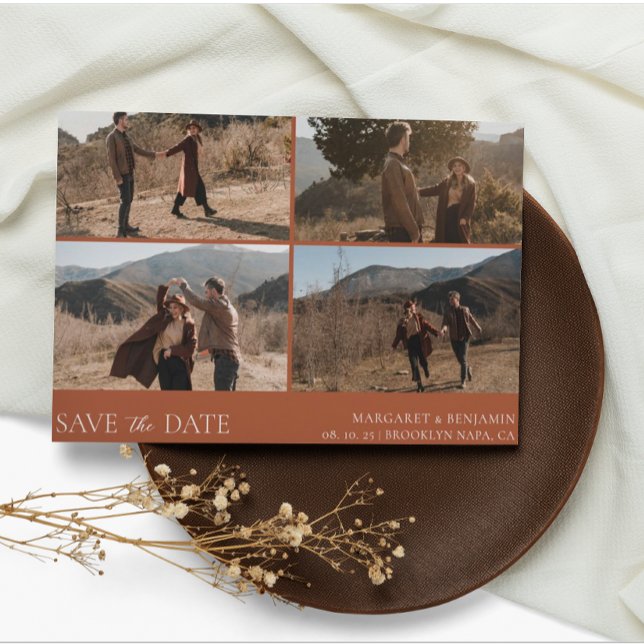 Modern Simple Terracotta 4 Photo Wedding Save The Date (Creator Uploaded)