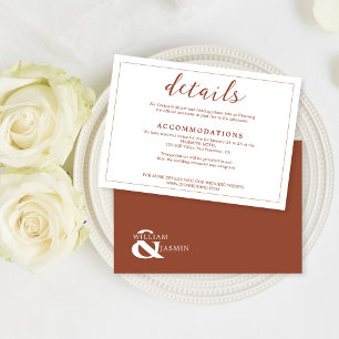 Modern Simple Terracotta Rust in White Wedding Enclosure Card