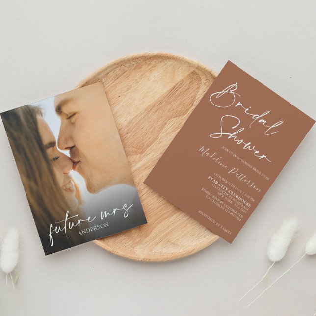 Modern Simple Terracotta with Photo Bridal Shower Invitation (Creator Uploaded)