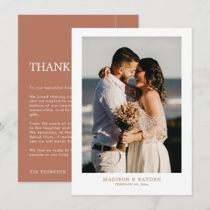 Modern Simple Terracotta with Photo Wedding Thank You Card