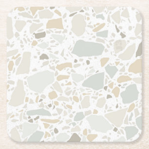 Modern Simple Terrazzo White Tile Square Paper Coaster