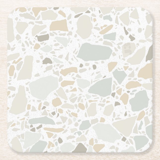 Modern Simple Terrazzo White Tile Square Paper Coaster (Front)
