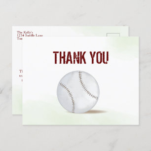 Modern Simple Thank You Watercolor Baseball Postcard