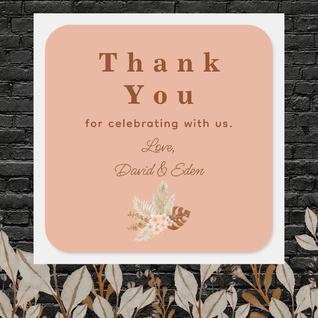 Modern Simple Thanks Thank You Wedding Square Sticker ("Thank You" Sticker)