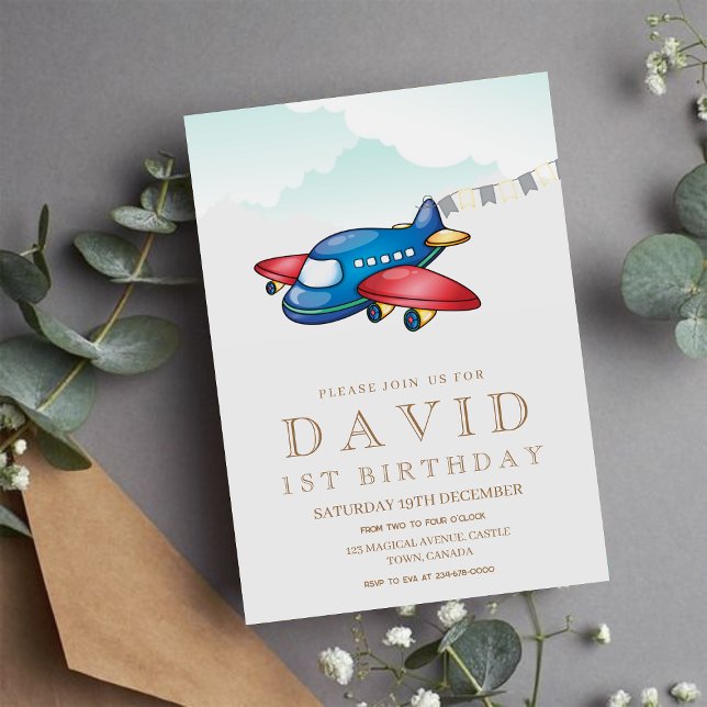 Modern simple  toy plane  Birthday Boy 1st Invitation (Creator Uploaded)