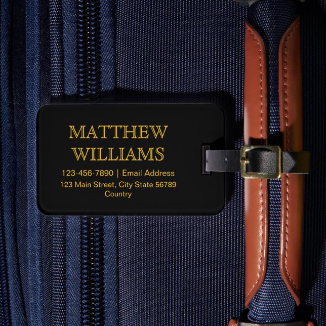 Modern Simple Traveller Personalised Black Luggage Tag (Front Insitu 4)