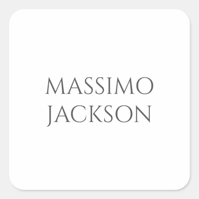Modern Simple Trendy Minimalist Plain Own Name Square Sticker (Front)