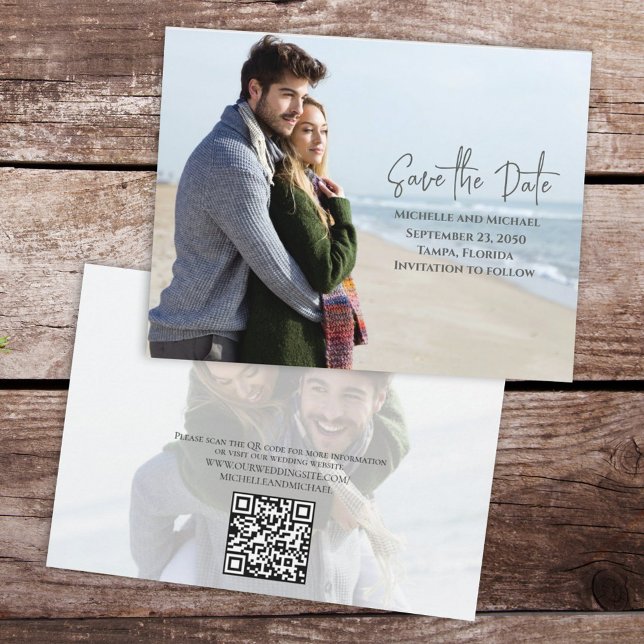 Modern Simple Trendy Photo Wedding QR Code Save The Date (Creator Uploaded)
