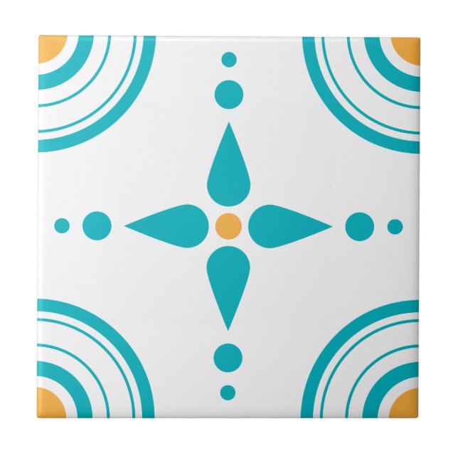 Modern Simple Turquoise White Yellow Pattern Tile (Front)