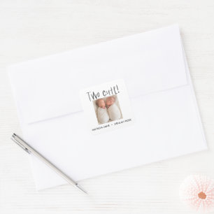 Modern simple twin photo two cute birth square sticker