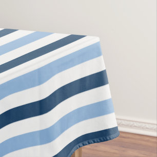 Modern simple  two toned blue and white striped tablecloth