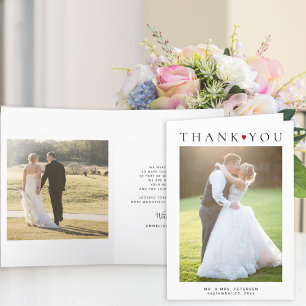 Modern simple typography 2 photos wedding thank you card