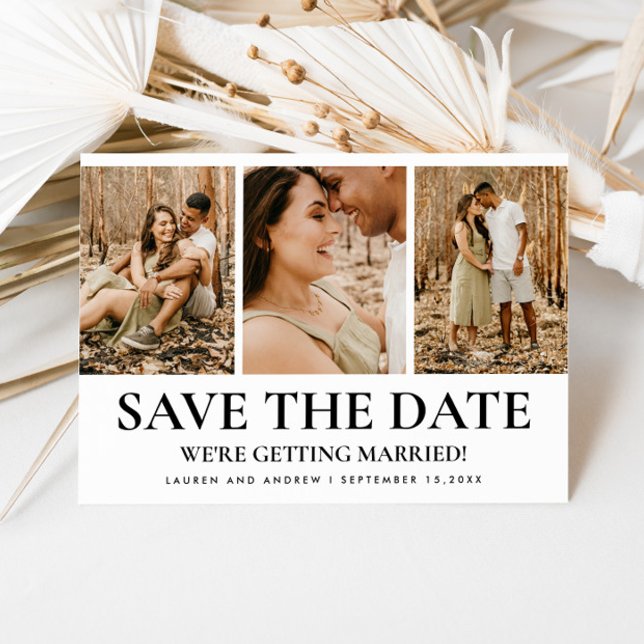 Modern Simple Typography 3 Photo Collage Wedding Save The Date (Creator Uploaded)